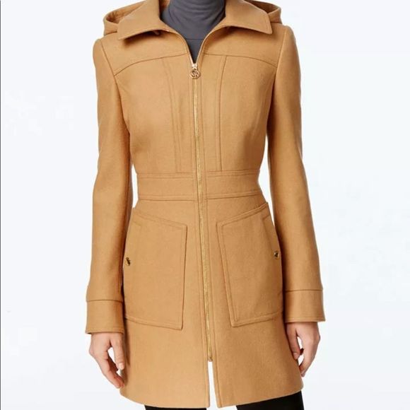 Michael Kors Jackets & Blazers - Michael Kors Camel Zip Front Zip Wool Blend Coat